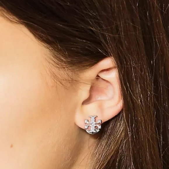 Tory Burch Silver Logo Classic Stud Earrings - Picture 4 of 4